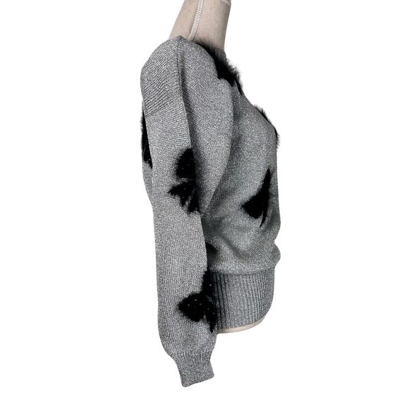 Vintage Smith St. John Metallic Lurex Holiday Sweater Bow Pearl Glam M - Picture 2 of 10